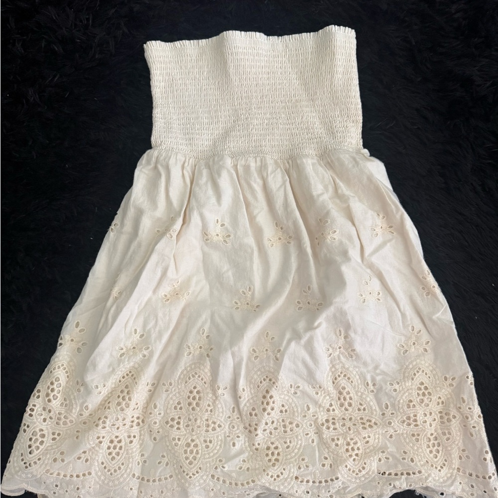 Strapless Mini White/Cream Eyelet Dress